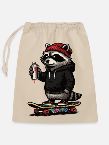 Waschbär Skate Graffiti - Verschließbarer Geschenkbeutel aus Baumwolle (25x30cm) - Natur