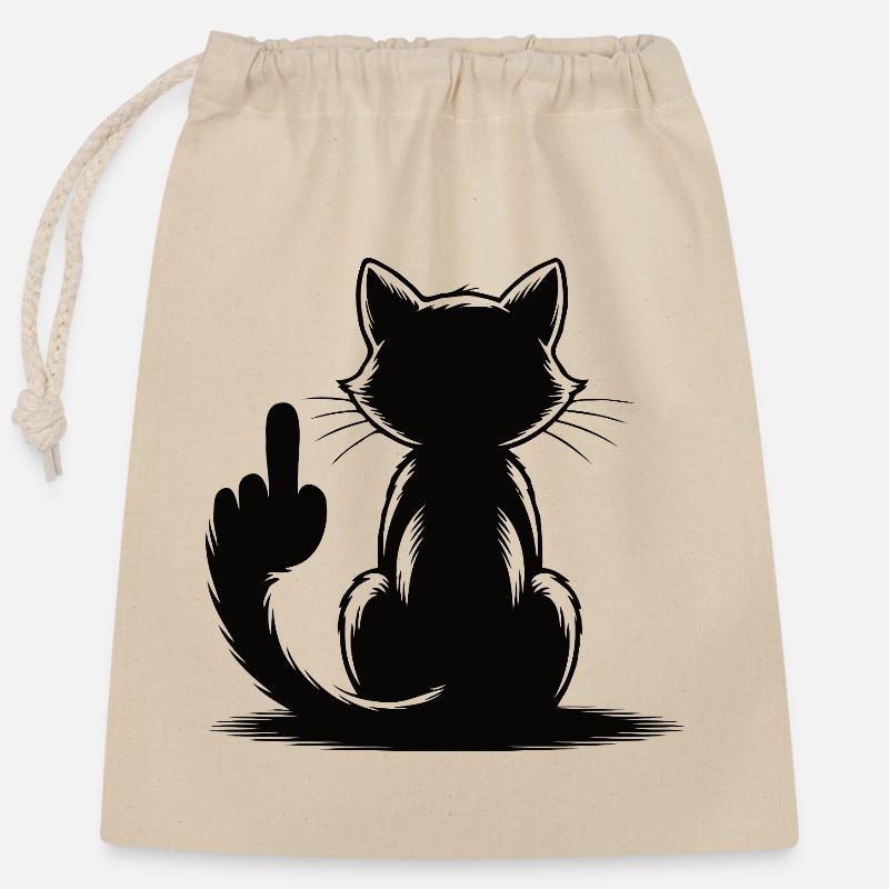 Erkenne die Zeichen Katze Mittelfinger - Verschließbarer Geschenkbeutel aus Baumwolle (25x30cm) - Natur
