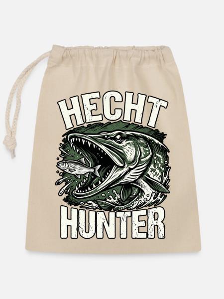 Hecht Jäger - Verschließbarer Geschenkbeutel aus Baumwolle (25x30cm) - Natur