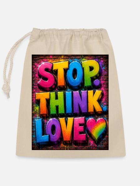 StopThinkLove - Motive - Verschließbarer Geschenkbeutel aus Baumwolle (25x30cm) - Natur