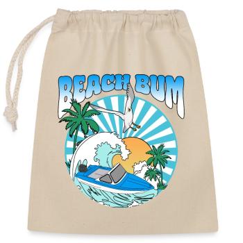 Beach Bum - Boat Palm Trees Sea Seagull Sunset - Closable cotton gift bag (25x30cm) - nature - Front