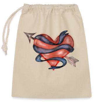 Heart arrow ribbon - Closable cotton gift bag (25x30cm) - nature - Front