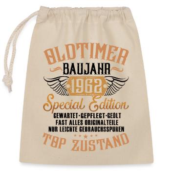 60. Geburtstag Oldtimer Jahrgang 1962 - Verschließbarer Geschenkbeutel aus Baumwolle (25x30cm) - Natur - Vorne