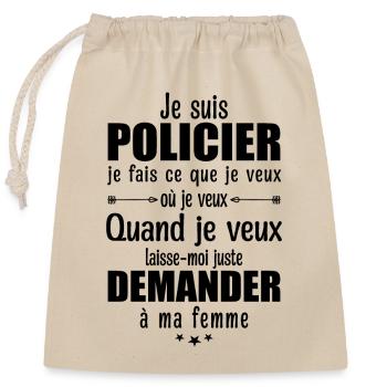 Policier En Couple Idée Cadeau Pour Mon Mari - Sac cadeau en coton avec cordon (25 x 30 cm) - nature - Devant