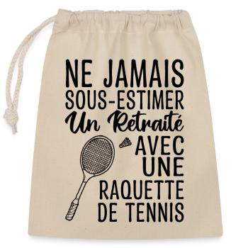 Cadeau Humour Tennis Homme Retraité - Sac cadeau en coton avec cordon (25 x 30 cm) - nature - Devant