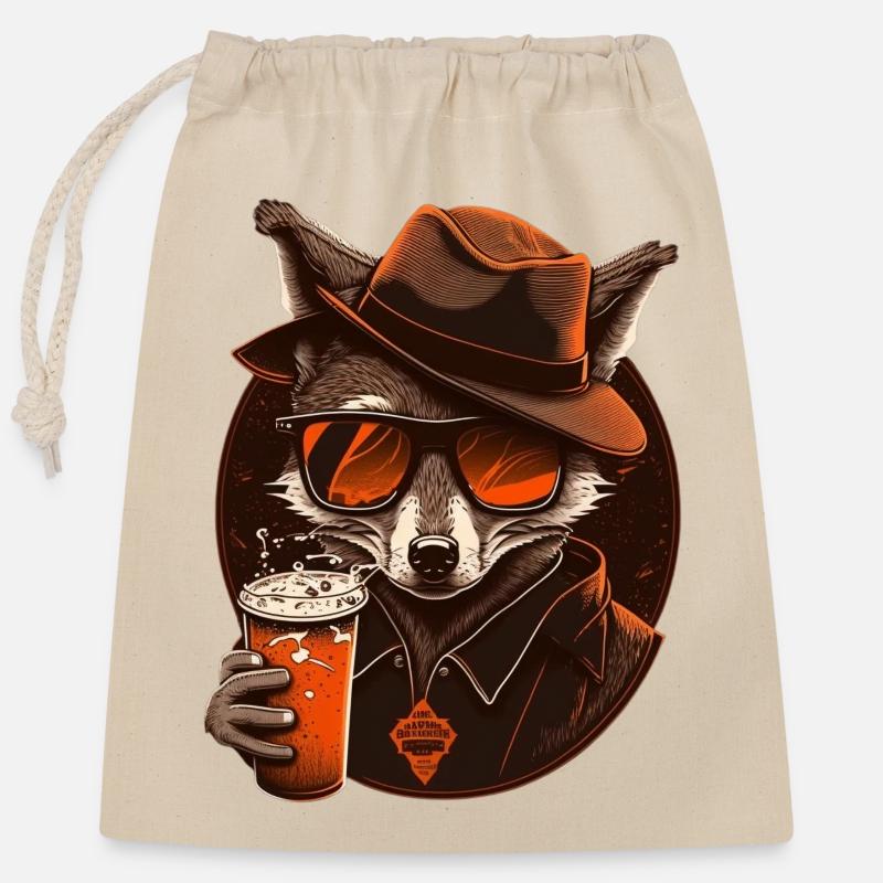 Cooler Fuchs mit Sonnenbrille, Hut und Bier - Verschließbarer Geschenkbeutel aus Baumwolle (25x30cm) - Natur