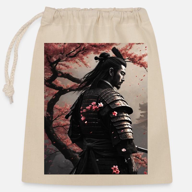 Fleurs de cerisier samouraï - Sac cadeau en coton avec cordon (25 x 30 cm) - nature