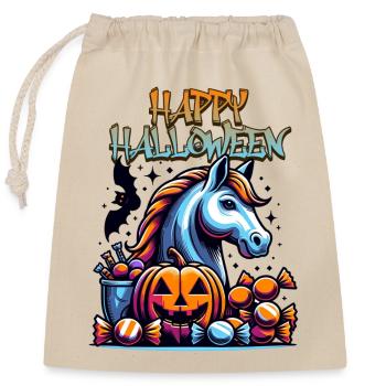 Cheval Halloween avec citrouille et bonbons - Sac cadeau en coton avec cordon (25 x 30 cm) - nature - Devant