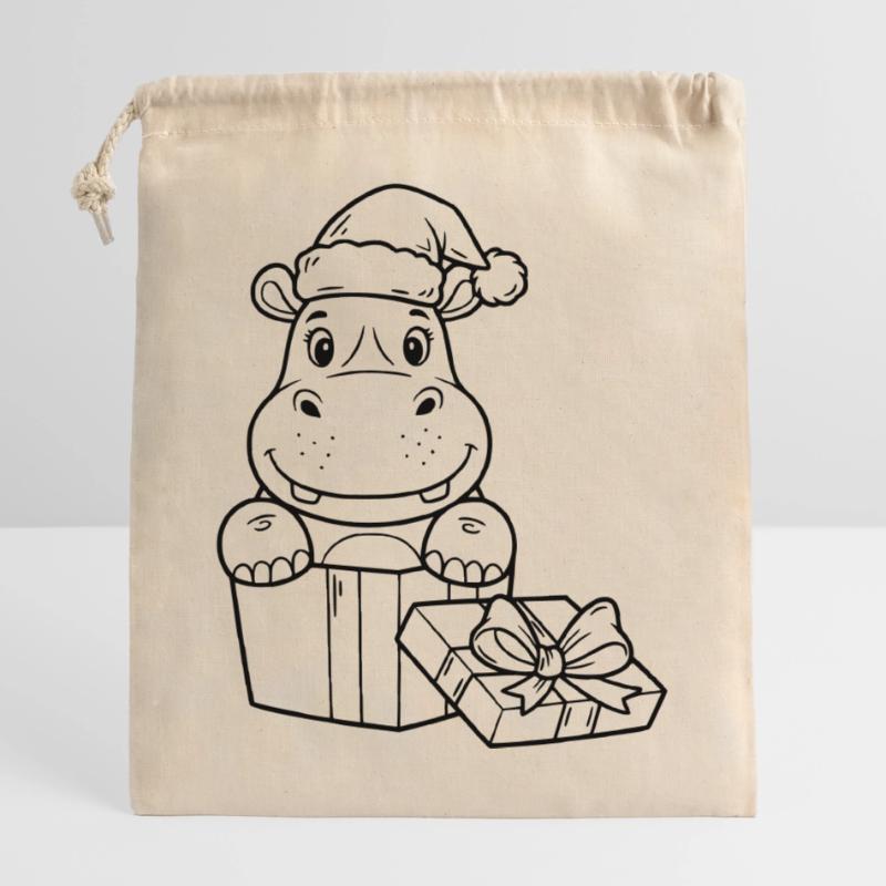 Weihnachts-Nilpferd mit Geschenken Verschließbarer Geschenkbeutel aus Baumwolle (25x30cm)