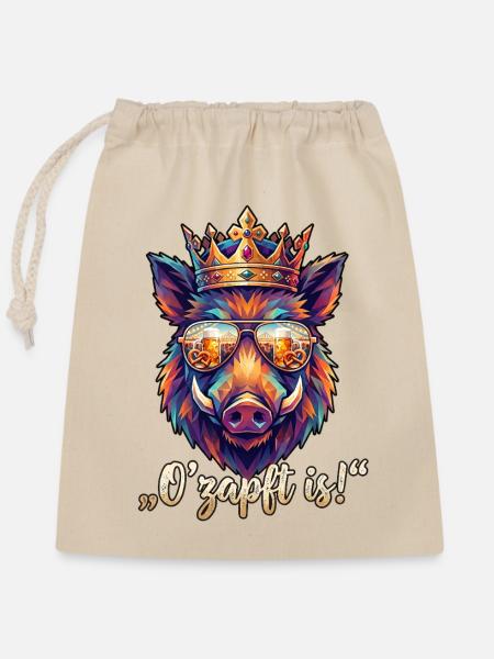 Poly Art Wildschwein O zapft is - Verschließbarer Geschenkbeutel aus Baumwolle (25x30cm) - Natur