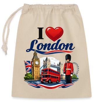 I Love London – Ikonische britische Ikonen - Verschließbarer Geschenkbeutel aus Baumwolle (25x30cm) - Natur - Vorne