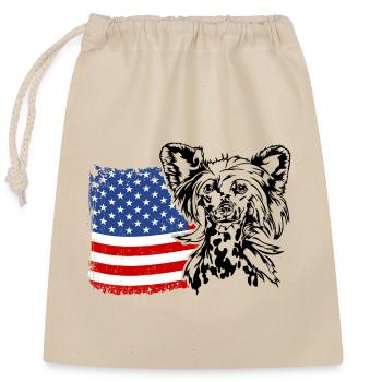 Chinese Crested Dog US America Flag Wilsigns - Closable cotton gift bag (25x30cm) - nature - Front
