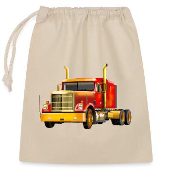 Kraftvoller Gelb-Roter Truck - Verschließbarer Geschenkbeutel aus Baumwolle (25x30cm) - Natur - Vorne