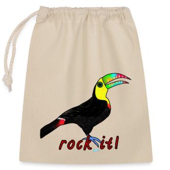 Tucan rock it! Two can rock it! Creating together - Closable cotton gift bag (25x30cm) - nature - Front