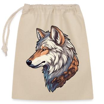 Wolf Kostüm blauer Wolfskopf Werwolf und - Verschließbarer Geschenkbeutel aus Baumwolle (25x30cm) - Natur - Vorne