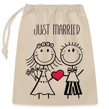 Juste marié mariée et le marié - mariage - cadeau - Sac cadeau en coton avec cordon (25 x 30 cm) - nature - Devant