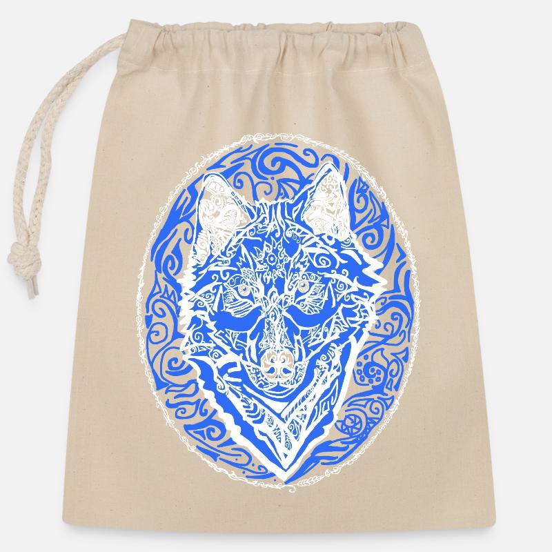 loup - Sac cadeau en coton avec cordon (25 x 30 cm) - nature