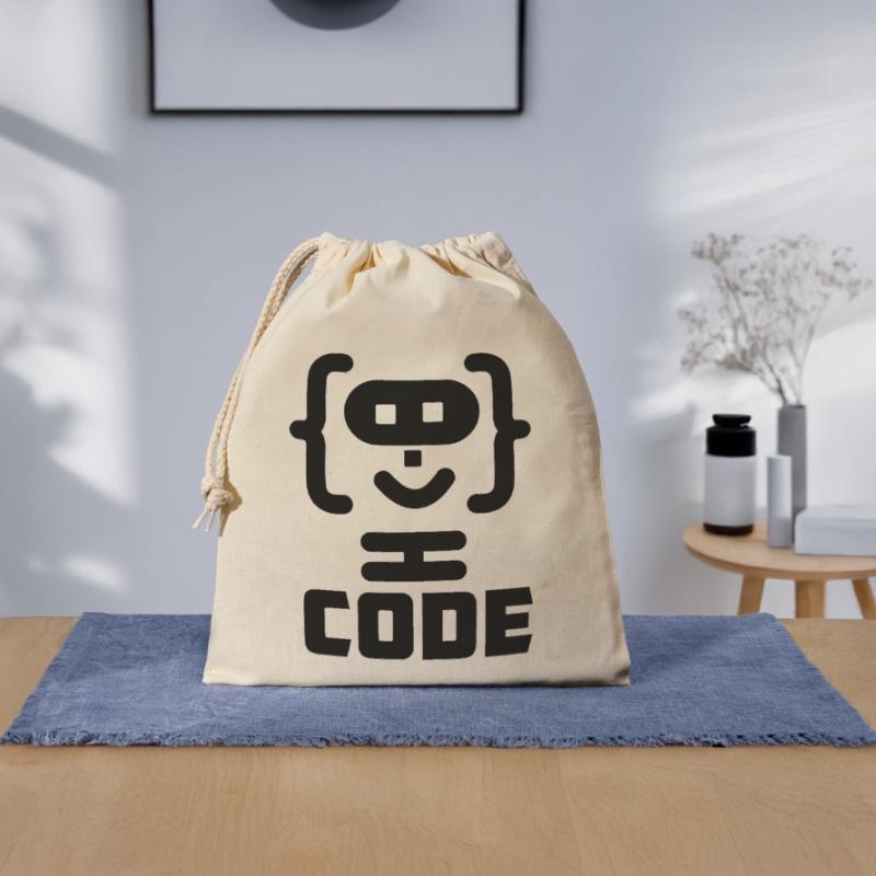 Hacker programmer code logo with text CODE Closable cotton gift bag (25x30cm)