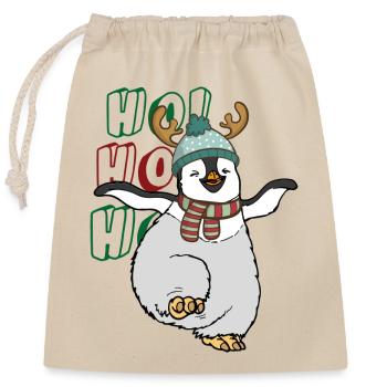 Pingouin de Noël - Sac cadeau en coton avec cordon (25 x 30 cm) - nature - Devant