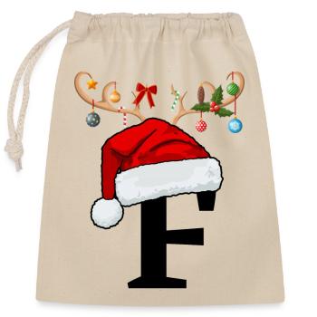 Buchstabe F Weihnachtsmütze - Verschließbarer Geschenkbeutel aus Baumwolle (25x30cm) - Natur - Vorne