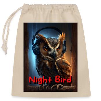 Night owl with headphones - Closable cotton gift bag (25x30cm) - nature - Front