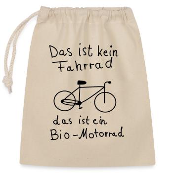 Bio - Motorrad - Verschließbarer Geschenkbeutel aus Baumwolle (25x30cm) - Natur - Vorne
