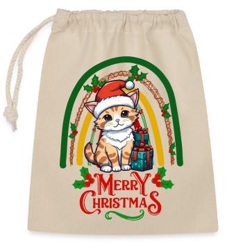 Chat Noël - Sac cadeau en coton avec cordon (25 x 30 cm) - nature - Devant