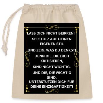 Motivation Zielsetzung Stil Selbstvertrauen - Verschließbarer Geschenkbeutel aus Baumwolle (25x30cm) - Natur - Vorne