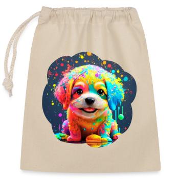 Colored Puppy - Closable cotton gift bag (25x30cm) - nature - Front