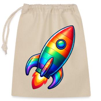 Fusée arc-en-ciel | Lancement d’une fusée - Sac cadeau en coton avec cordon (25 x 30 cm) - nature - Devant
