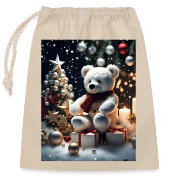 Teddy wünscht frohe Weihnachten - Verschließbarer Geschenkbeutel aus Baumwolle (25x30cm) - Natur - Vorne