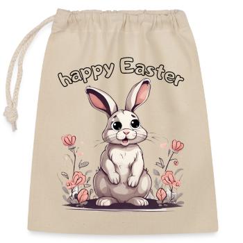 Joyeuses Pâques - petit lapin dans le champ de fleurs - Sac cadeau en coton avec cordon (25 x 30 cm) - nature - Devant