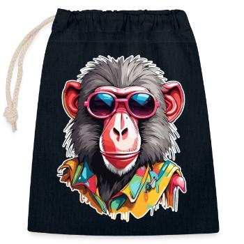 Singe / Animal / Zoo / Babian / Sauvage / Bande dessinée - Sac cadeau en coton avec cordon (25 x 30 cm) - bleu marine - Devant