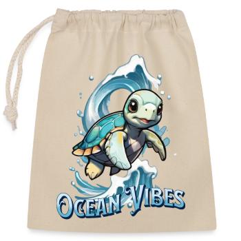 Ocean Vibes Turtle - Verschließbarer Geschenkbeutel aus Baumwolle (25x30cm) - Natur - Vorne