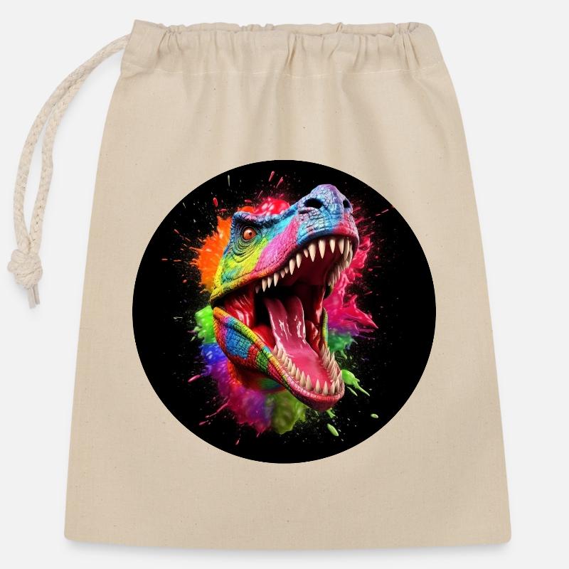 T Rex colorful3 - Verschließbarer Geschenkbeutel aus Baumwolle (25x30cm) - Natur