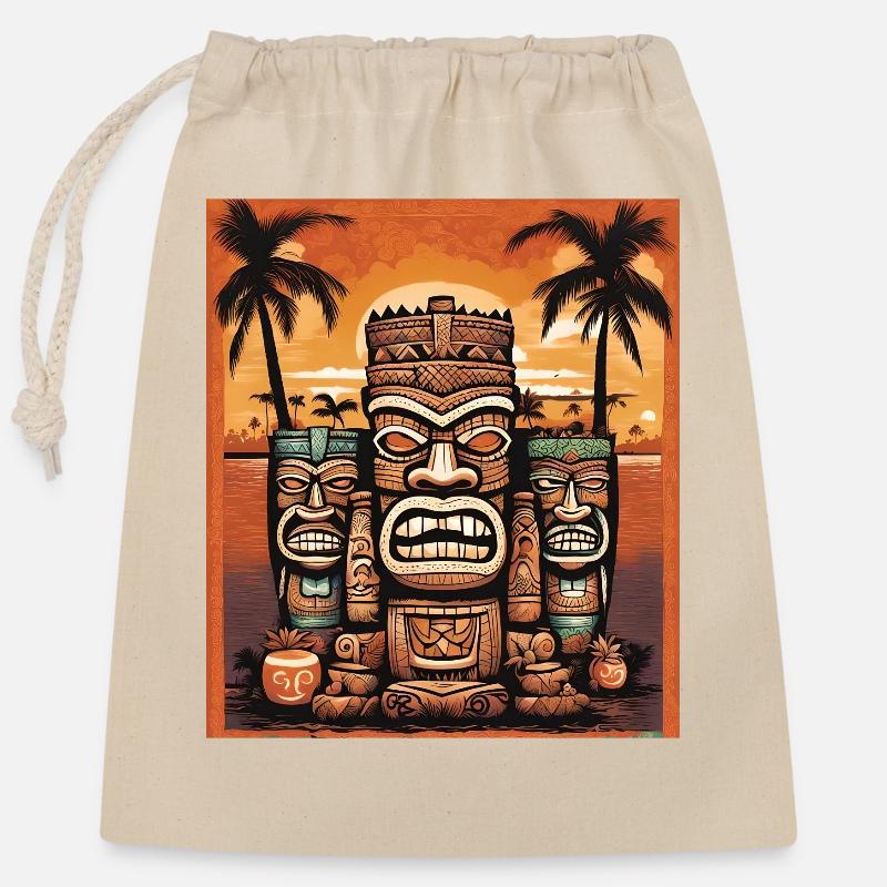 Tiki Statues - Sac cadeau en coton avec cordon (25 x 30 cm) - nature