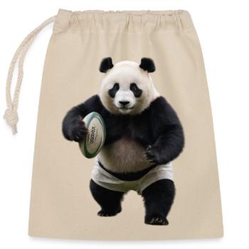 Sportlicher Panda - Verschließbarer Geschenkbeutel aus Baumwolle (25x30cm) - Natur - Vorne