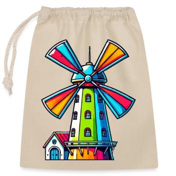 Windmühle - Verschließbarer Geschenkbeutel aus Baumwolle (25x30cm) - Natur - Vorne