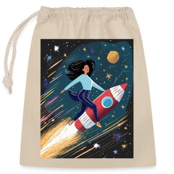 Vol de fusée - Sac cadeau en coton avec cordon (25 x 30 cm) - nature - Devant