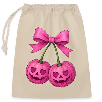 Pink Cherry Pumpkins, Halloween Pumpkin Cherries - Closable cotton gift bag (25x30cm) - nature - Front