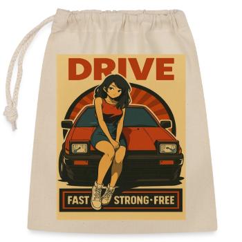 Retro Drive Girl Japan JDM Auto Rennen - Verschließbarer Geschenkbeutel aus Baumwolle (25x30cm) - Natur - Vorne