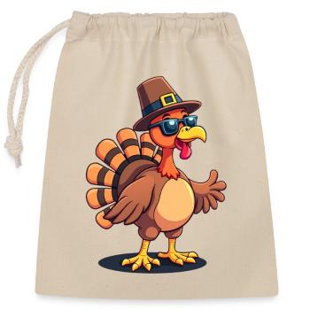 Thanksgiving Drôle Dinde de Thanksgiving - Sac cadeau en coton avec cordon (25 x 30 cm) - nature - Devant