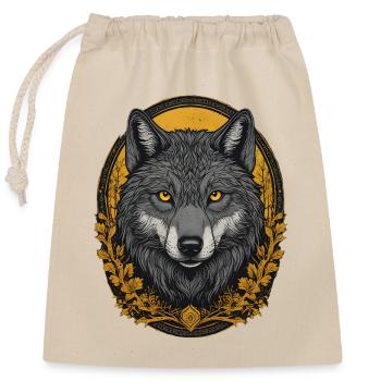 Wolfskopf im  goldenen Herbstwald - Verschließbarer Geschenkbeutel aus Baumwolle (25x30cm) - Natur - Vorne