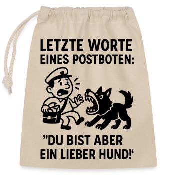 postbote briefträger hund beißen lustig witz - Verschließbarer Geschenkbeutel aus Baumwolle (25x30cm) - Natur - Vorne