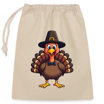 Thanksgiving Drôle Dinde de Thanksgiving - Sac cadeau en coton avec cordon (25 x 30 cm) - nature - Devant