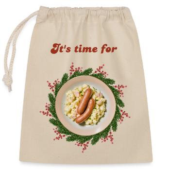 Drôle de Noël - Dîner de Noël - Veille de Noël - Sac cadeau en coton avec cordon (25 x 30 cm) - nature - Devant