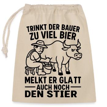 stier melken bauern spruch bier trinken - Verschließbarer Geschenkbeutel aus Baumwolle (25x30cm) - Natur - Vorne