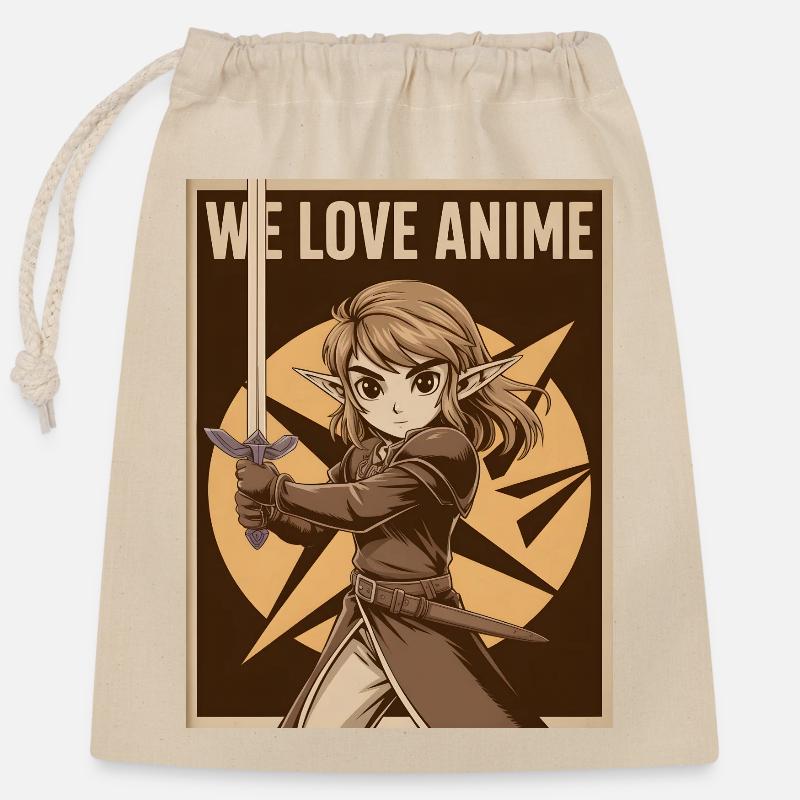 Animeheldin mit Schwert - Verschließbarer Geschenkbeutel aus Baumwolle (25x30cm) - Natur
