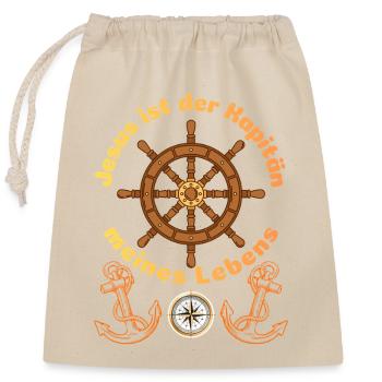 Jesus is the captain of my life - Christian - Closable cotton gift bag (25x30cm) - nature - Front