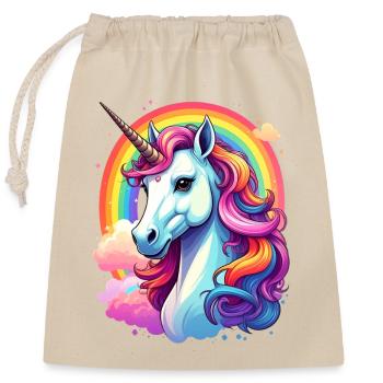 Unicorn with rainbow and clouds - Closable cotton gift bag (25x30cm) - nature - Front
